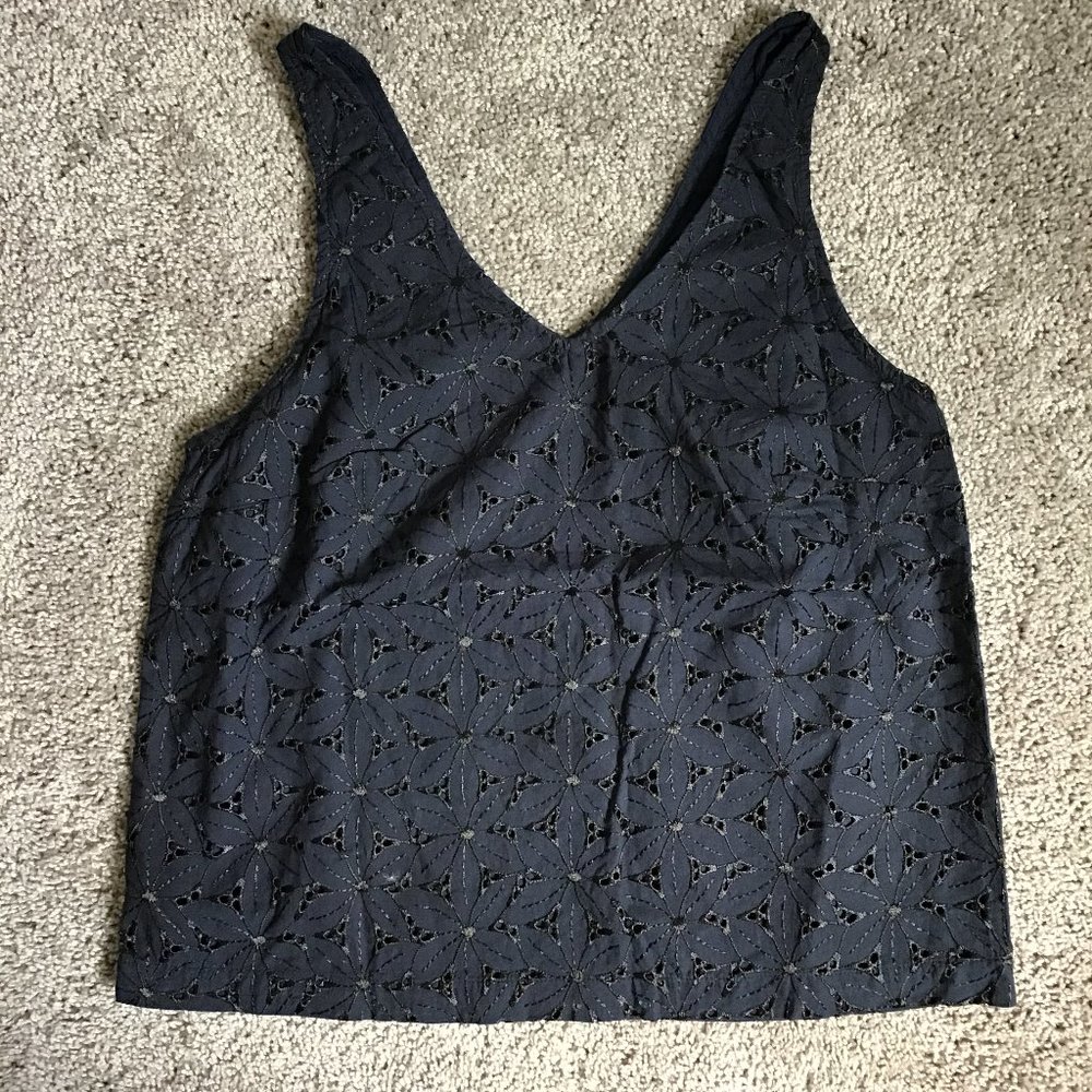 A New Day embroidered eyelet cropped tank - dark blue and black